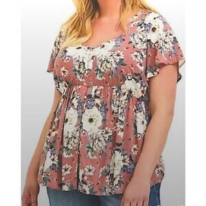 NWT Torrid Challis Dusty Rose Floral Babydoll Shirt Top Plus Size: 3X (22/24)